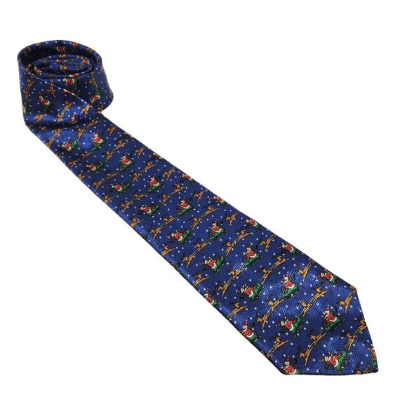 Jingle Bells Holiday‎ Christmas Santa Reindeer Men's Tie Necktie 3" Width EUC - Picture 1 of 7